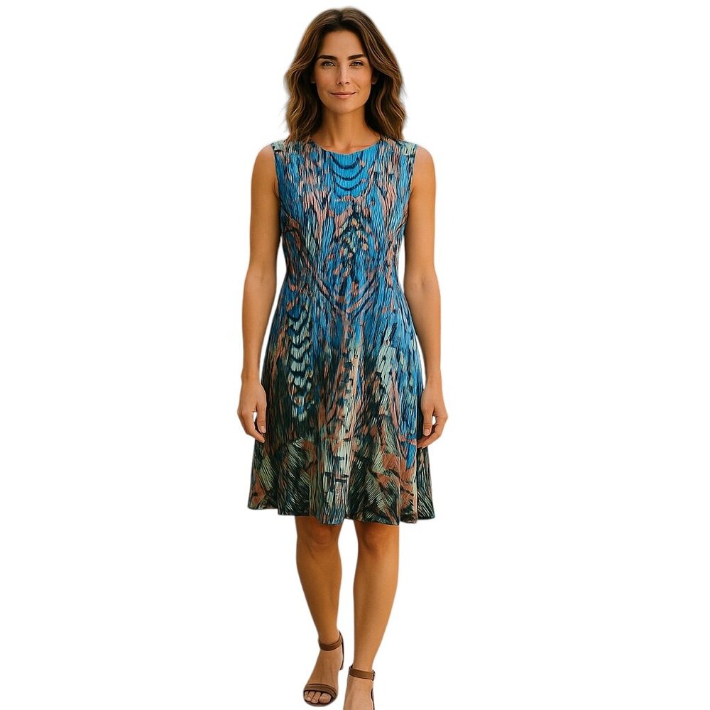 BCBG Maxazria Sleeveless Open Back Slip Dress-Size S-Calf Length-Multicolored
